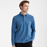 七匹狼长袖T恤男士纯色多色可选翻领时尚城市轻户外t恤男装保罗衫 103(灰蓝) 4XL 190/104A