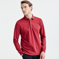 七匹狼长袖T恤男士纯色多色可选翻领时尚城市轻户外t恤男装保罗衫 401(深红) XL 175/92A