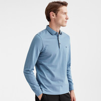 七匹狼长袖T恤男士纯色多色可选翻领时尚城市轻户外t恤男装保罗衫 112(中蓝) M 165/84A