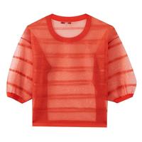 MECITY ME&CITY 女式时髦圆领镂空薄款网眼透气套头修身舒适短袖T恤