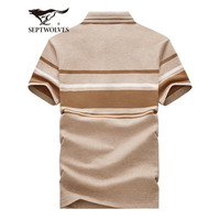 七匹狼短袖T恤男夏季条纹POLO保罗衫男士拼色撞色短T打底衫男装休闲上衣 701(卡其) 170