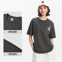 森马（Semir）短袖T恤女中长款设计感印花夏慵懒落肩宽松上衣复古107324100011 褐灰20801 M