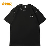 吉普（JEEP）短袖T恤男纯棉t恤高档圆领百搭纯色休闲服装0507 黑色 2XL