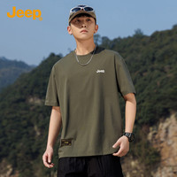 吉普（JEEP）短袖男士T恤夏季宽松圆领休闲衣服男装88N1 浅军绿  M 