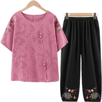 俞兆林(YUZHAOLIN)中老年人衣服奶奶装夏短袖套装棉麻女大码女装老太太夏装妈妈装 粉色(套装) 3XL 建议(115-130斤)