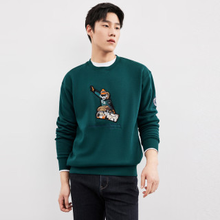 七匹狼长袖圆领卫衣秋冬时尚百搭男装长袖T恤上衣 201(墨绿) XL 175/92A