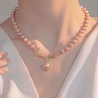 铭闽珍珠项链宝首饰淡水真珍珠配饰锁 粉紫色凯特王妃款珍珠项链