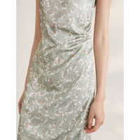 纳薇(naivee)夏季漫夏度假抽褶显瘦显白蝴蝶兰碎花吊带连衣裙女 蜜瓜绿 备用 S 155/80A