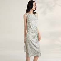 纳薇（naivee）夏季漫夏度假抽褶显瘦显白蝴蝶兰碎花吊带连衣裙女 蜜瓜绿 XL 170/92A