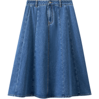 茵曼法式马面牛仔半身裙女夏复古中高腰高级A字伞裙子