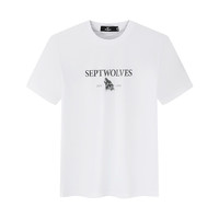 七匹狼短袖T恤夏季男士狼元素烫印短袖圆领T恤2025休闲抗菌百搭T恤 803(本白) M 165/84A