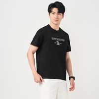 七匹狼短袖T恤夏季男士狼元素烫印短袖圆领T恤2025休闲抗菌百搭T恤 001(黑色) 2XL 180/96A