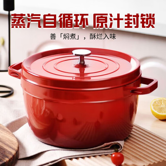 ZARVYRELAXED 珐琅锅家用炖锅铸铁锅电磁炉燃气灶焖煮圆形煲汤双耳24cm红色