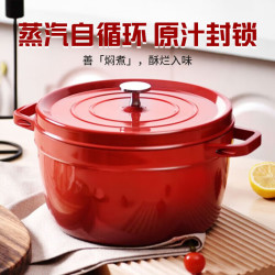 ZARVYRELAXED 珐琅锅家用炖锅铸铁锅电磁炉燃气灶焖煮圆形煲汤双耳24cm红色