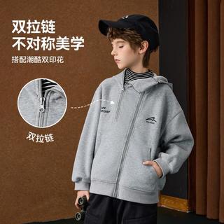 儿童男童外套春双拉链重磅连帽外套青少年跑步运动服