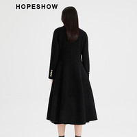 红袖冬季女装 系带A字正肩翻领长款双面呢89323410808 黑050 XS