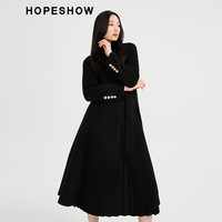红袖冬季女装 系带A字正肩翻领长款双面呢89323410808 黑050 S