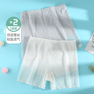 都市丽人 COSMO LADY内裤女夏季薄款轻盈蕾丝无感透气防走光三分打底裤2L11A4 淡银灰/白色 XL