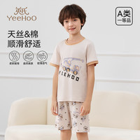 YeeHoO英氏儿童家居服套装夏季男童天丝莱赛尔柔软吸湿透气圆领短袖睡衣 挖机战士【天丝莱赛尔】 140