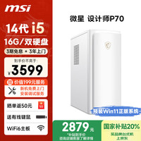 微星 设计师P70 商用台式机 白色（酷睿i5-14400F、4G独显、16GB、512GB SSD+2TB SSD）