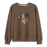 BASIC HOUSE/百家好爱心亮片印花卫衣女2024秋季甜美圆领打底衫