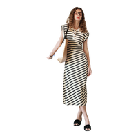 Olrain【微收腰显瘦条纹连衣裙】夏季女装POLO领针织裙子女 条纹