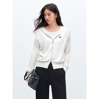 太平鸟女装针织衫连帽打底针织开衫女冬装毛衫外套女 米白色 L