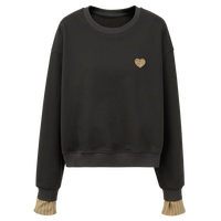 BASIC HOUSE/百家好美式爱心印花圆领卫衣女2025春拼接显瘦打底衫