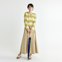 片断毛衣女2025春季条纹连帽设计学院风俏皮减龄休闲气质上衣 白绿 XL 170/92A