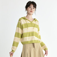 片断毛衣女2025春季条纹连帽设计学院风俏皮减龄休闲气质上衣 白绿 L 165/88A