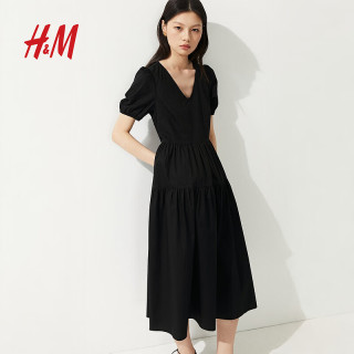 H&M 女装连衣裙2025夏季泡泡袖度假风V领植物印花长裙1287800 浅蓝色 XS 155/80