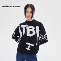 美特斯邦威毛衣女春秋字母套头毛衣圆领宽松上衣