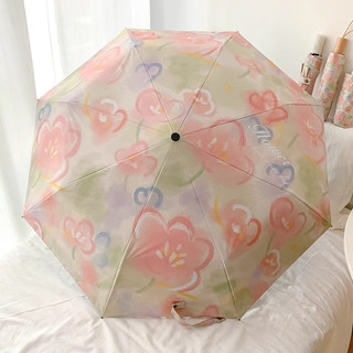 油画太阳伞防晒防紫外线遮阳伞女折叠便携全自动晴雨伞两用小清新 蝴蝶蹁跹—三折伞（手动）结实耐用