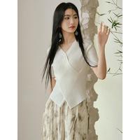 2024夏季女装简约纯欲风肌理感交叉V领套头针织衫