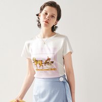 帕罗桑蚕丝圆领短袖t恤上衣真丝印花丝绸休闲百搭ab版夏季打底衫