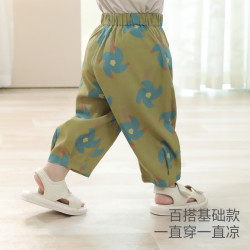 巴厘小猪 宝宝裤子儿童亚麻九分裤