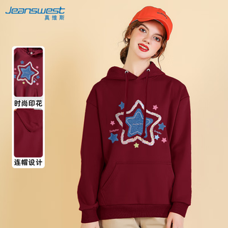 真维斯（JEANSWEST）连帽卫衣女春秋卡通印花情侣外套潮流宽松显瘦小个子连帽上衣