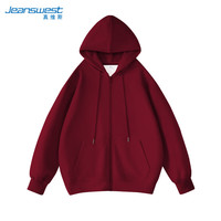 真维斯(JEANSWEST)卫衣女2024秋季外套女开衫连帽男女装百搭休闲宽松款 酒红