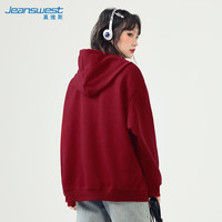 真维斯（JEANSWEST）卫衣女2024秋季外套女开衫连帽男女装百搭休闲宽松款 酒红 M