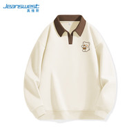 真维斯(JEANSWEST)卫衣女2024秋季polo领百搭外套美式复古慵懒风宽松上衣 米色 M