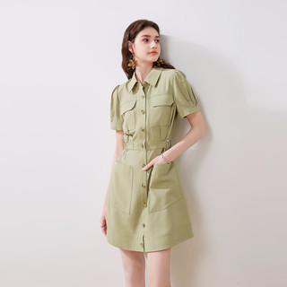 秋水伊人莱赛尔衬衫领收腰A字连衣裙2024夏季新款女装洋气裙子