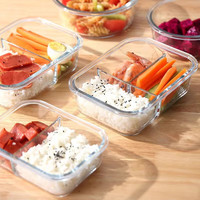 北牧星玻璃保鲜盒保鲜碗微波炉饭盒便当饭盒高硼硅冰箱收纳盒 圆 【400ml+620ml】