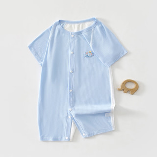 艾咪艾咪婴儿夏季衣服连体衣薄款新生儿爬服夏天短袖宝宝夏装哈衣睡衣a类 纯蓝小象-天丝短袖连体 73cm