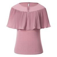 珂莱蒂尔2025年夏季新款黑色醋酸荷叶边V领短袖衬衣女时尚优雅上衣