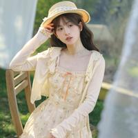 森女部落 snbl 原创碎花裙度假风吊带花边拼接叠穿连衣裙夏（分开下单）