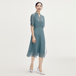 NAERSI/娜尔思时尚气质印花V领连衣裙2025年夏季百搭A字裙女