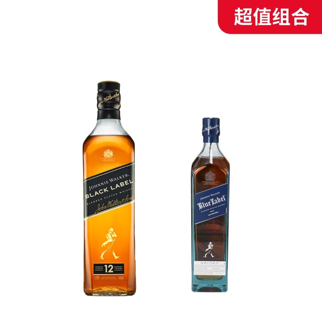 尊尼获加 JOHNNIE WALKER 蓝牌海南城市版苏格兰威士忌 40%vol 750ml*1 + 尊尼获加黑牌苏格兰威士忌公升装40%vol（无盒）