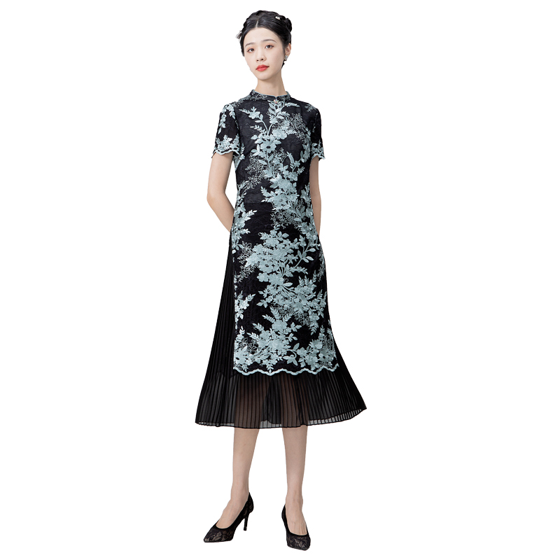 Londee/龙笛春夏款优雅复古绣花撞色修身礼服旗袍9S26687