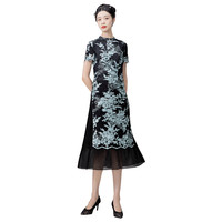 Londee/龙笛春夏款优雅复古绣花撞色修身礼服旗袍9S26687