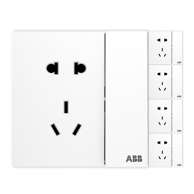 ABB 盈致系列 白色 五孔带双控开关插座*5只
